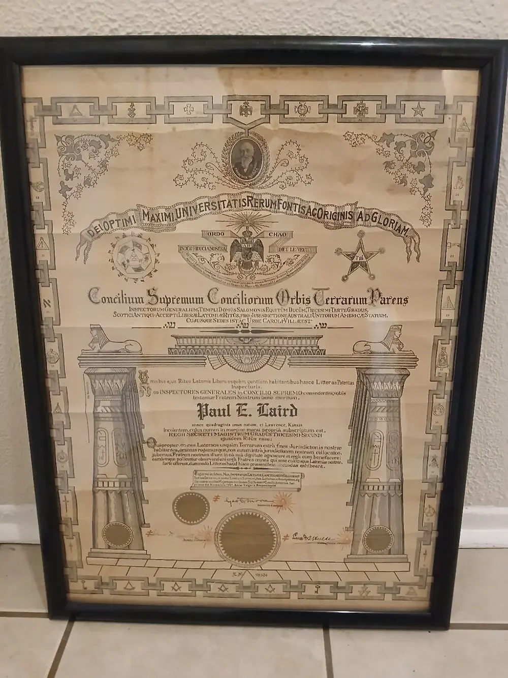 Rare 1/1 Original 1917 Scottish Rite Masonic Council Document – Latin Text –